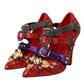 Dolce & Gabbana Red Sequined Crystal Mary Janes Pumps Shoes