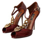 Dolce & Gabbana Dark Red Leather Gold Devotion Heart Sandals Shoes