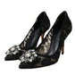 Dolce & Gabbana Black Taormina Lace Crystal Heel Pumps Shoes