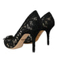 Dolce & Gabbana Black Taormina Lace Crystal Heel Pumps Shoes