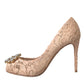 Dolce & Gabbana Beige Taormina Lace Crystal Heels Pumps Shoes