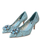 Dolce & Gabbana Blue Taormina Lace Crystal Heel Pumps Shoes