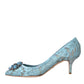 Dolce & Gabbana Blue Taormina Lace Crystal Heel Pumps Shoes