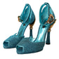 Dolce & Gabbana Blue Lurex Bejeweled Hand Heels Sandals Shoes