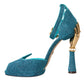 Dolce & Gabbana Blue Lurex Bejeweled Hand Heels Sandals Shoes