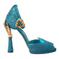 Dolce & Gabbana Blue Lurex Bejeweled Hand Heels Sandals Shoes