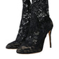 Dolce & Gabbana Black Stretch Taormina Lace Boots Shoes