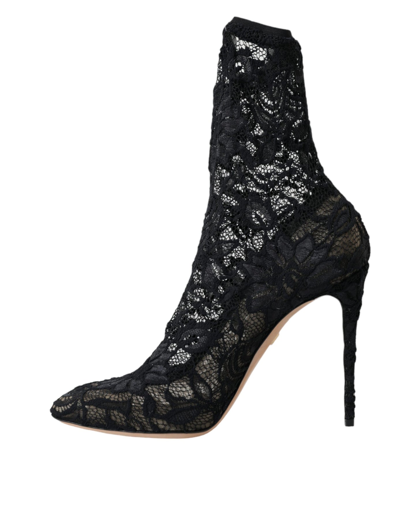 Dolce & Gabbana Black Stretch Taormina Lace Boots Shoes