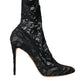 Dolce & Gabbana Black Stretch Taormina Lace Boots Shoes