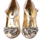 Dolce & Gabbana Gold Jacquard Crystal Vally Heels Pumps Shoes