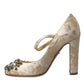 Dolce & Gabbana Gold Jacquard Crystal Vally Heels Pumps Shoes