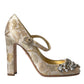 Dolce & Gabbana Gold Jacquard Crystal Vally Heels Pumps Shoes