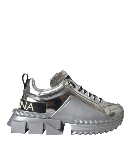 Dolce & Gabbana Silver Leather Super Queen Sneakers Shoes