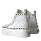 Dolce & Gabbana White Canvas Studded Sneakers Boots Shoes