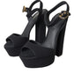 Dolce & Gabbana Black Leather Platform Heels Sandals Shoes