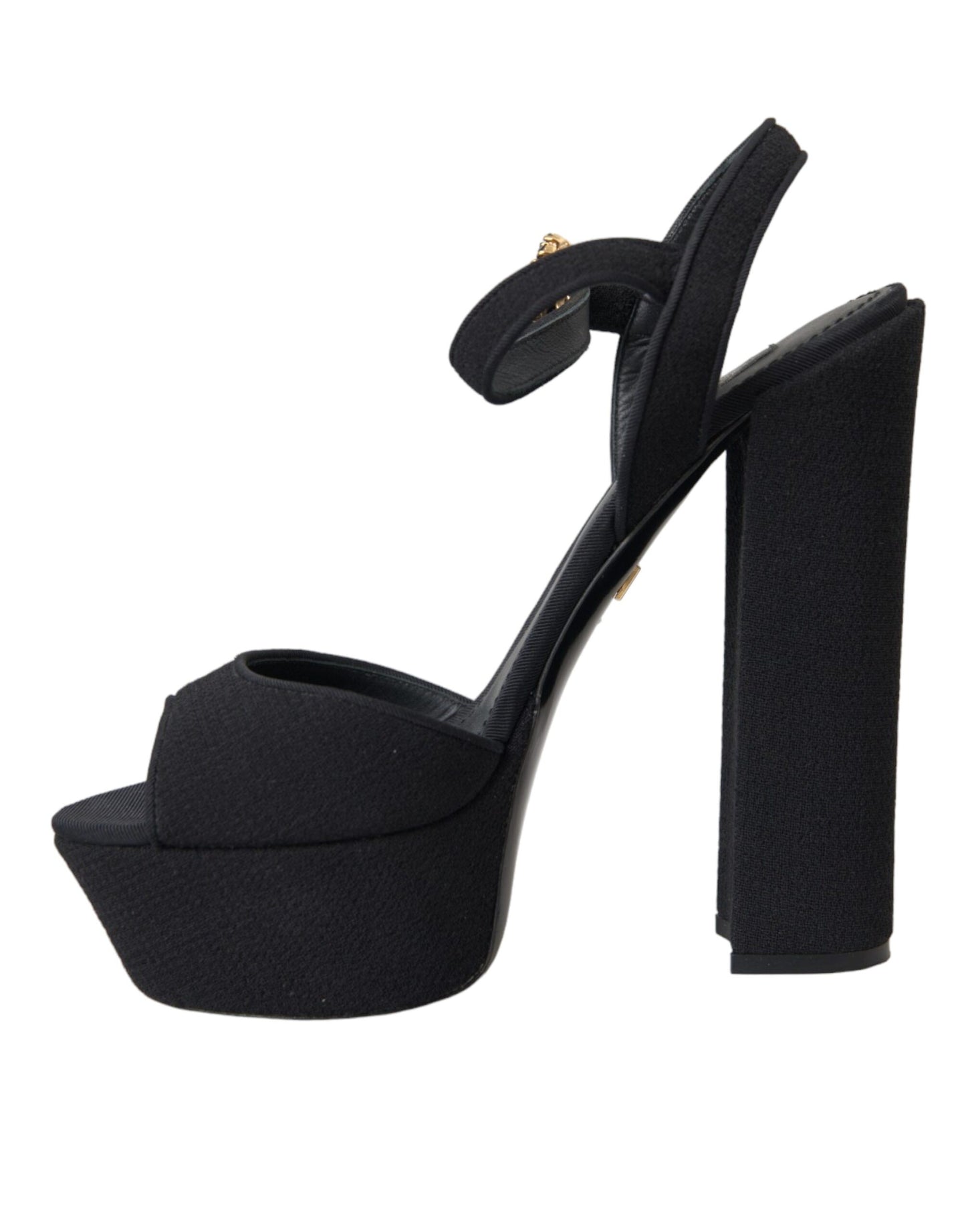 Dolce & Gabbana Black Leather Platform Heels Sandals Shoes