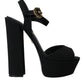 Dolce & Gabbana Black Leather Platform Heels Sandals Shoes