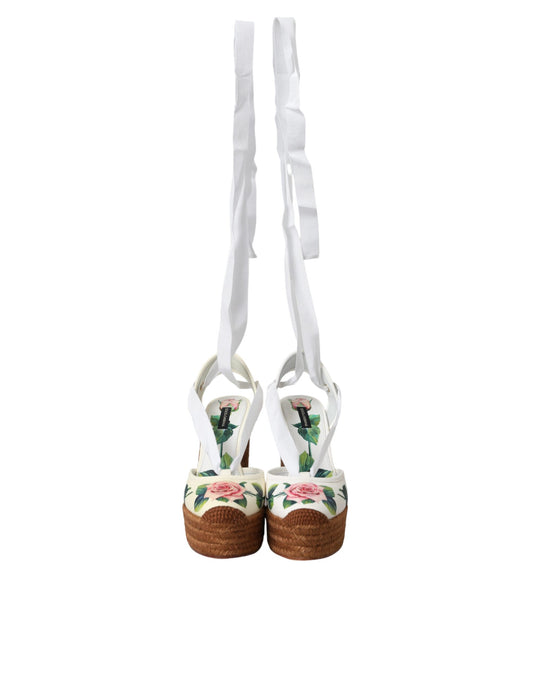 Dolce & Gabbana White Floral Wedge Heels Sandals Shoes