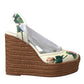 Dolce & Gabbana White Floral Wedge Heels Sandals Shoes