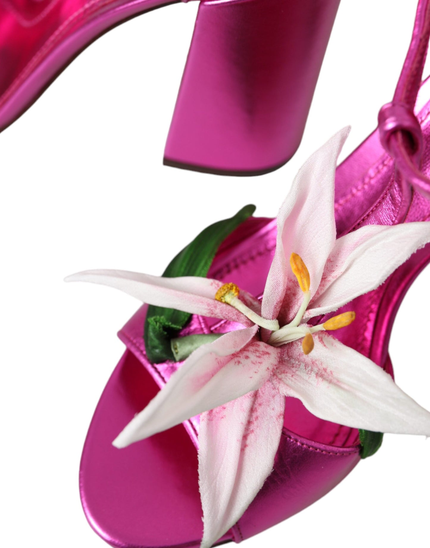 Dolce & Gabbana Fuchsia Flower Crystals Heels Sandals Shoes