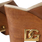 Dolce & Gabbana Brown Leather Wood Mules Wedge Slides Shoes