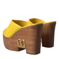 Dolce & Gabbana Yellow Leather Wood Mule Wedge Slides Shoes