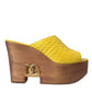 Dolce & Gabbana Yellow Leather Wood Mule Wedge Slides Shoes