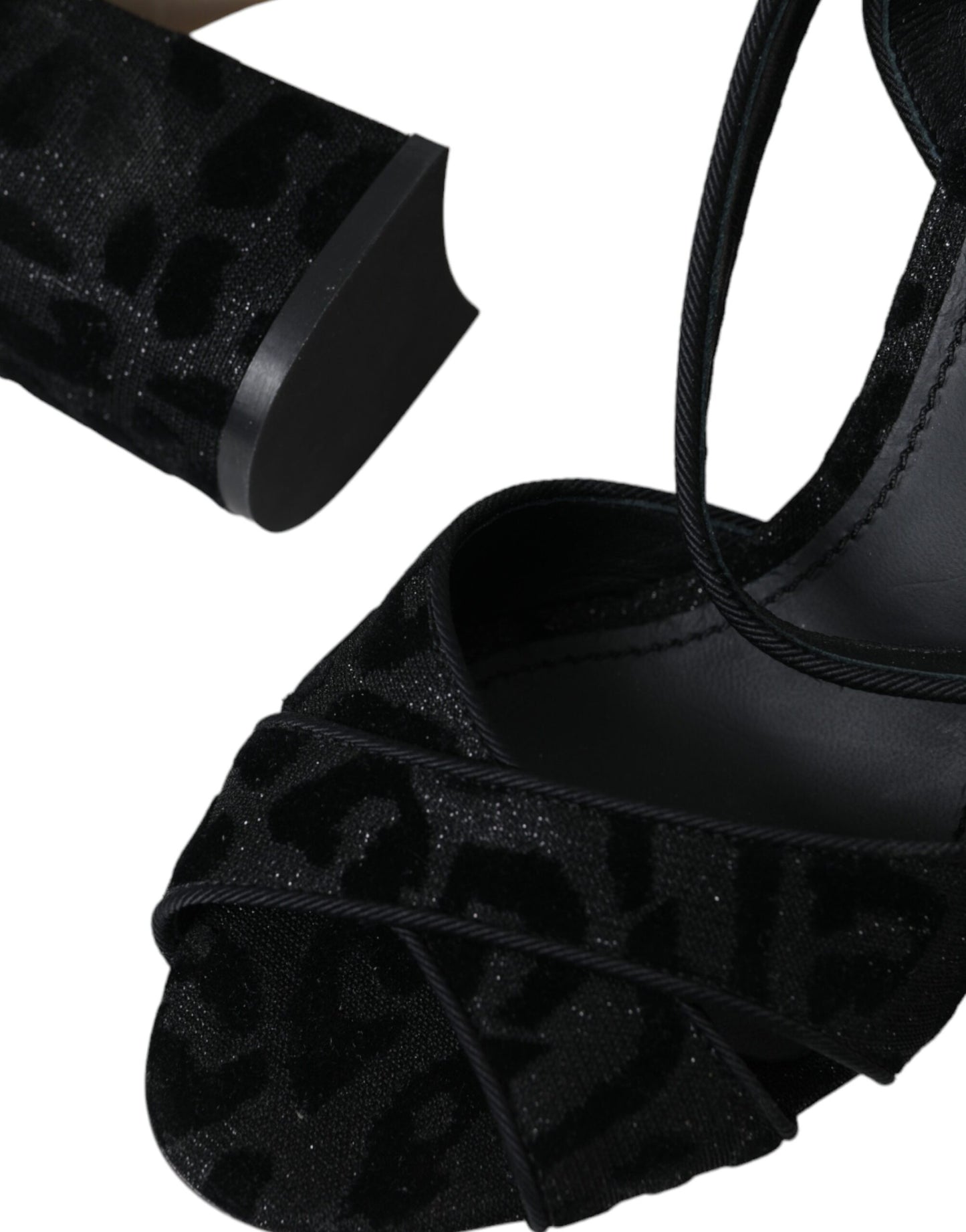 Dolce & Gabbana Black Leopard Suede Heels Sandals Shoes