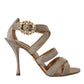 Dolce & Gabbana Bronze Crystal Strap Heels Sandals Shoes