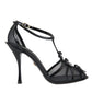 Dolce & Gabbana Black Mesh T-strap Heels Sandals Shoes