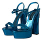 Dolce & Gabbana Metallic Blue Leather Platform Sandals Shoes