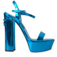 Dolce & Gabbana Metallic Blue Leather Platform Sandals Shoes