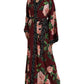 Dolce & Gabbana Bordeaux Floral Maxi Kaftan Crepe Robe Dress