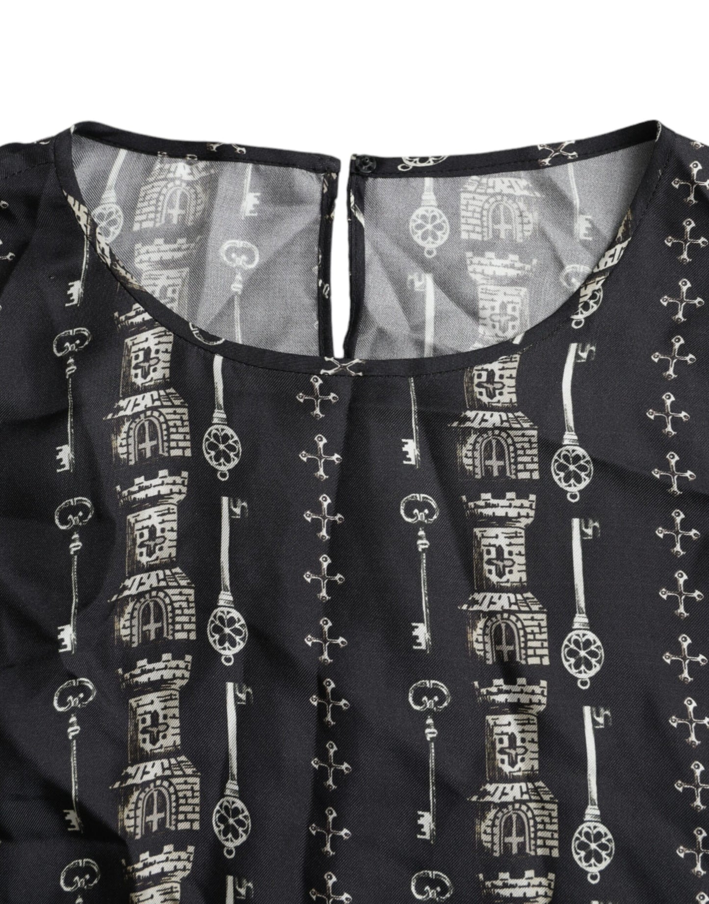 Dolce & Gabbana Black Key Castle Print Silk Blouse T-shirt