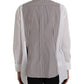 Dolce & Gabbana White Stripes Cotton Long Sleeves Ruffle Collar Top