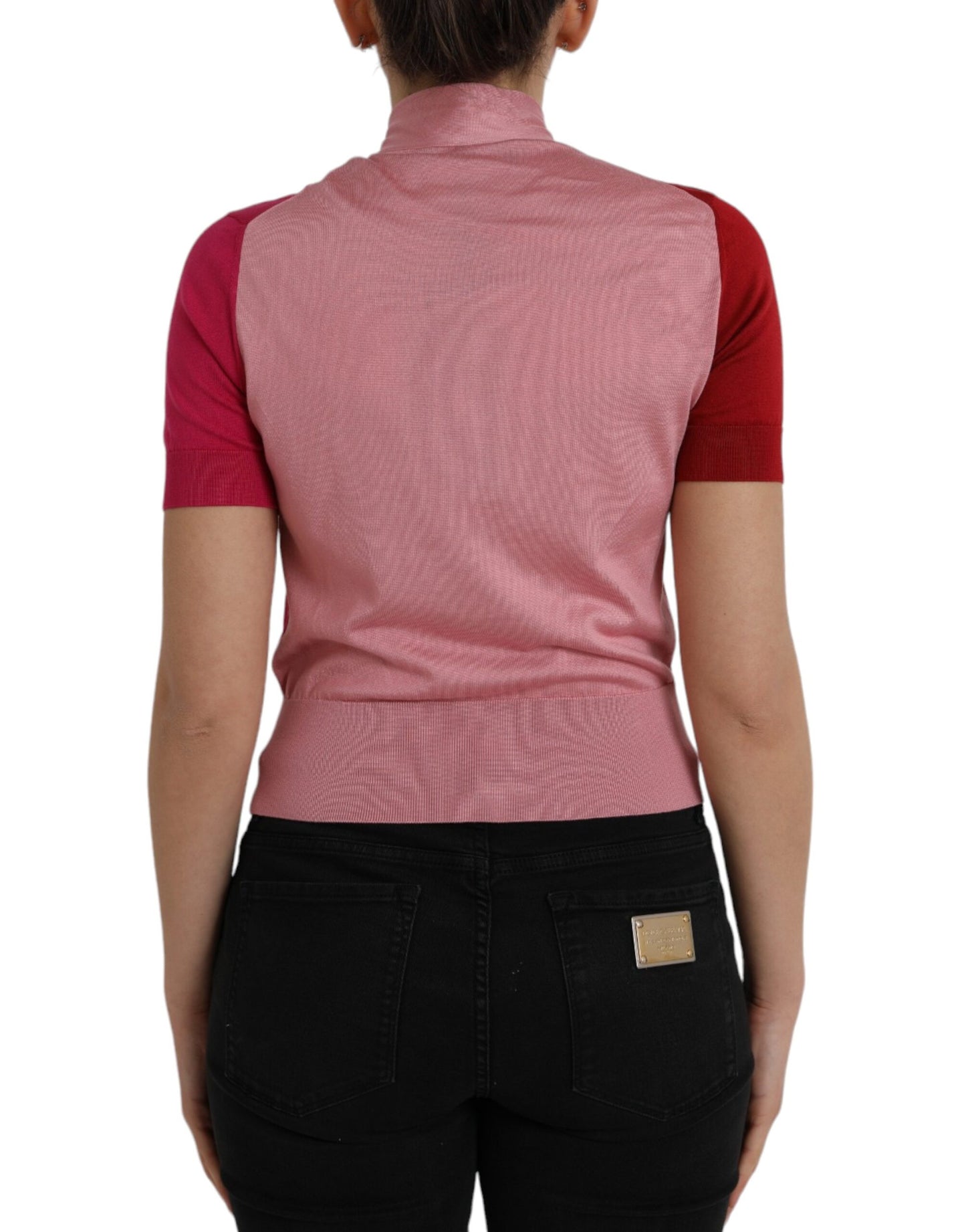 Dolce & Gabbana Pink Short Sleeves Pullover Ascot Collar Top