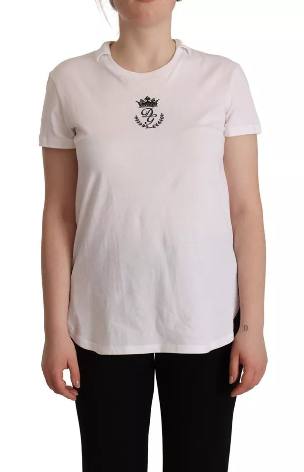 Dolce & Gabbana White DG Crown Print Cotton Collared Neck T-shirt