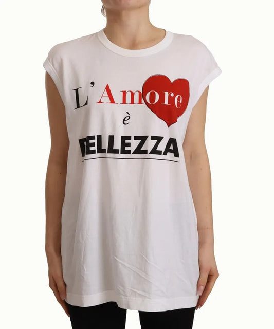 Dolce & Gabbana White L'AMORE Cotton Sleeveless Tank Top T-shirt