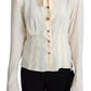 Dolce & Gabbana Beige Silk Crepe Shirt Padded Shoulder Top