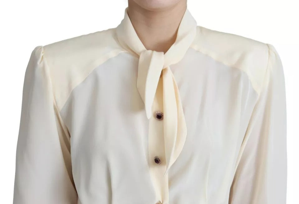 Dolce & Gabbana Beige Silk Crepe Shirt Padded Shoulder Top