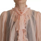 Dolce & Gabbana Light Pink Silk Ascot Collar Long Sleeves Top