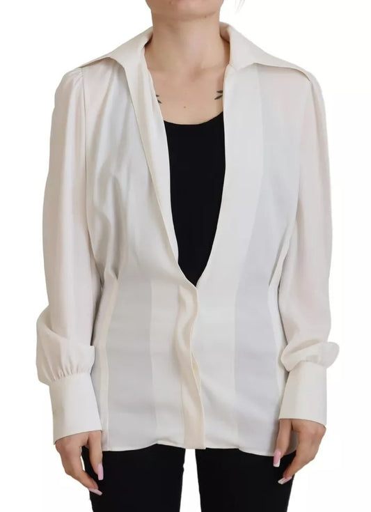 Dolce & Gabbana Off White Collar Long Sleeves Blouse Silk Top