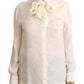 Dolce & Gabbana White Blouse Ascot Collar Shirt Silk Button Top