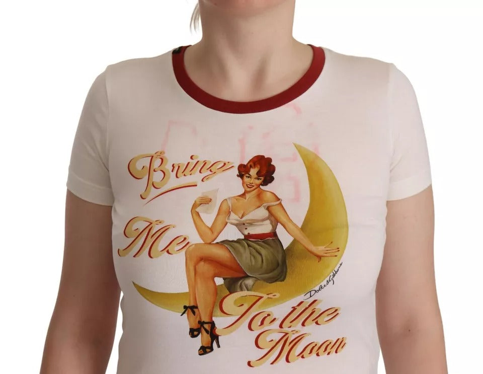 Dolce & Gabbana White Bring Me To The Moon Print Round Neck Top