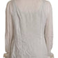 Dolce & Gabbana White Patterned Silk Ascot Collar Blouse Top