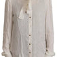 Dolce & Gabbana White Patterned Silk Ascot Collar Blouse Top