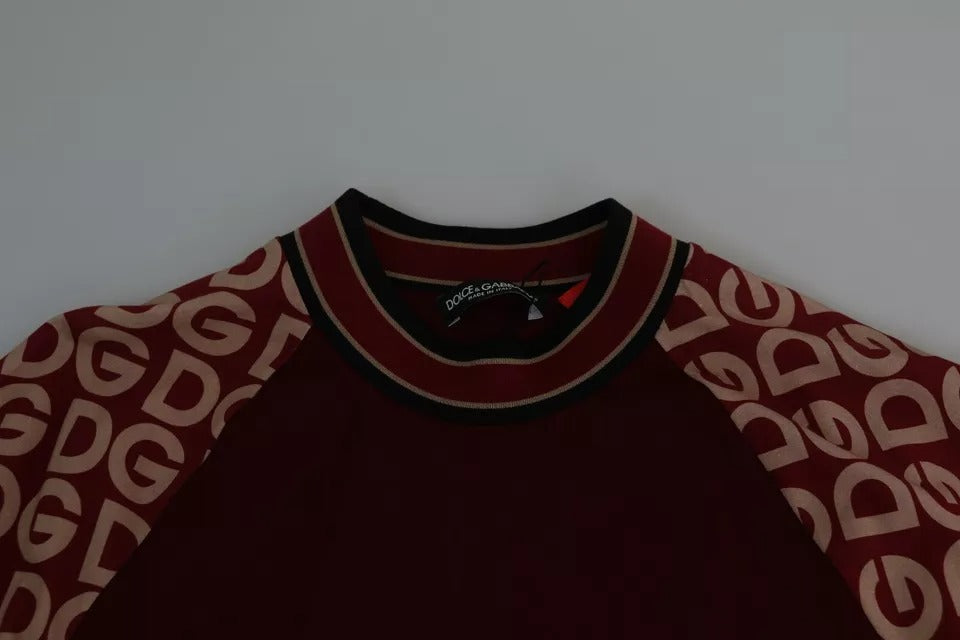 Dolce & Gabbana Maroon DG Mania Print Crew Neck T-shirt Top