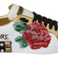 Dolce & Gabbana White Roses Sequined Crystal Womens Sneakers Shoes