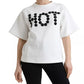 Dolce & Gabbana White Cotton Stretch Black HOT Crystal T-shirt