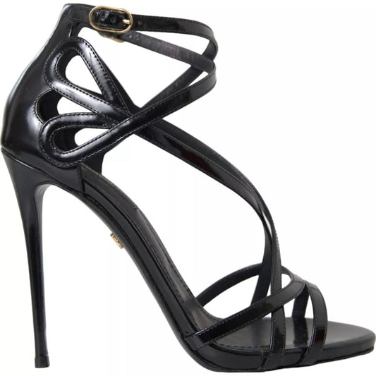 Dolce & Gabbana Black Bellucci Leather Heels Sandals Shoes